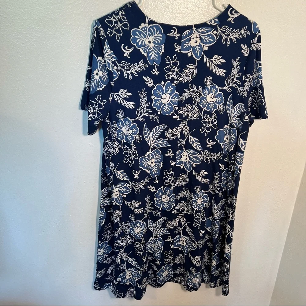 Loft Tropical Print Shift Dress Navy Blue Floral_8